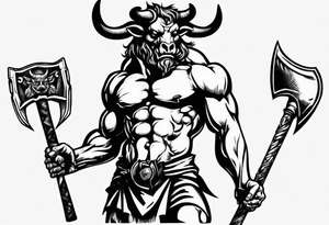 minotaur holding an axe tattoo idea