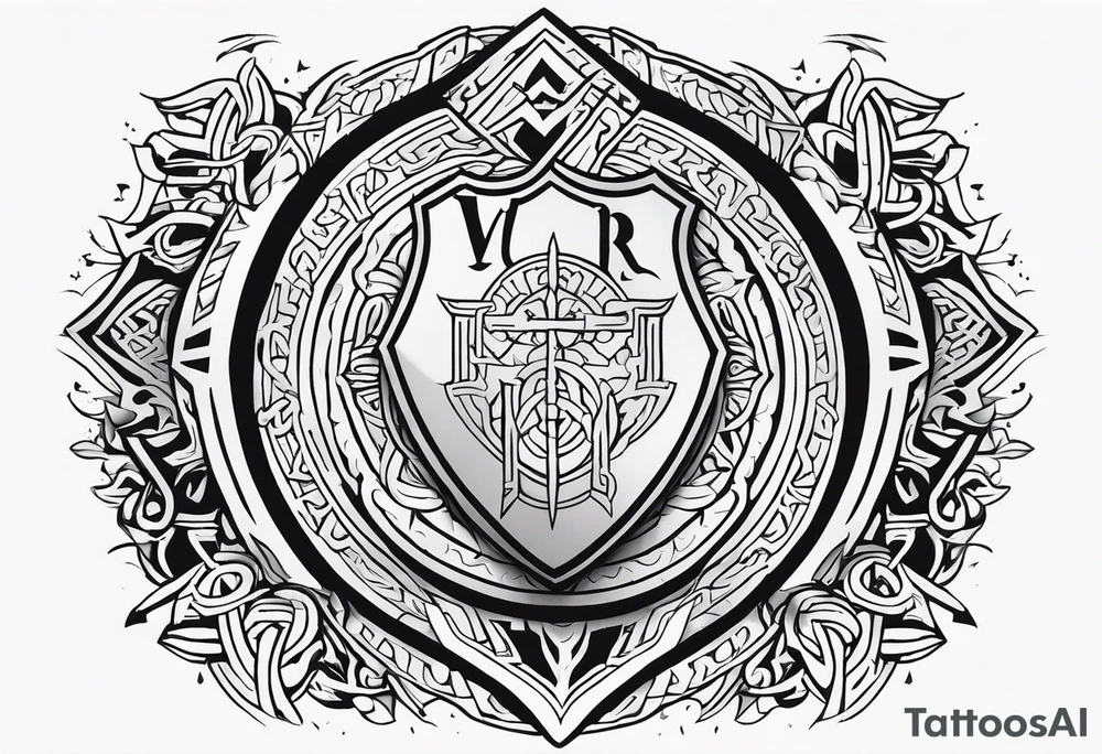 Valhalla shield sword stairs runes tattoo idea