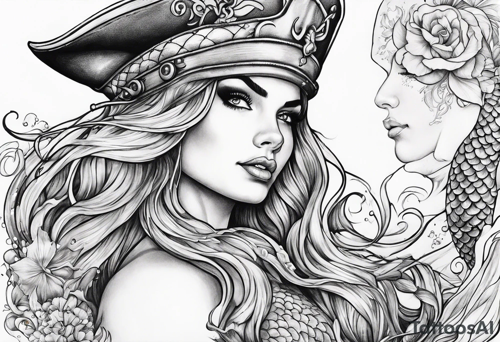 mermaid and pirate tattoo idea