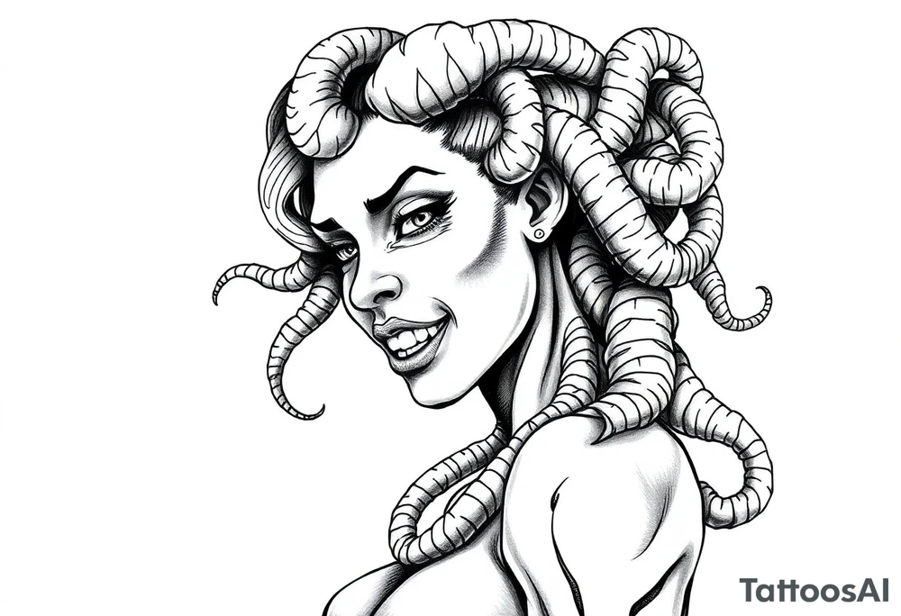 medusa with boobs tattoo idea