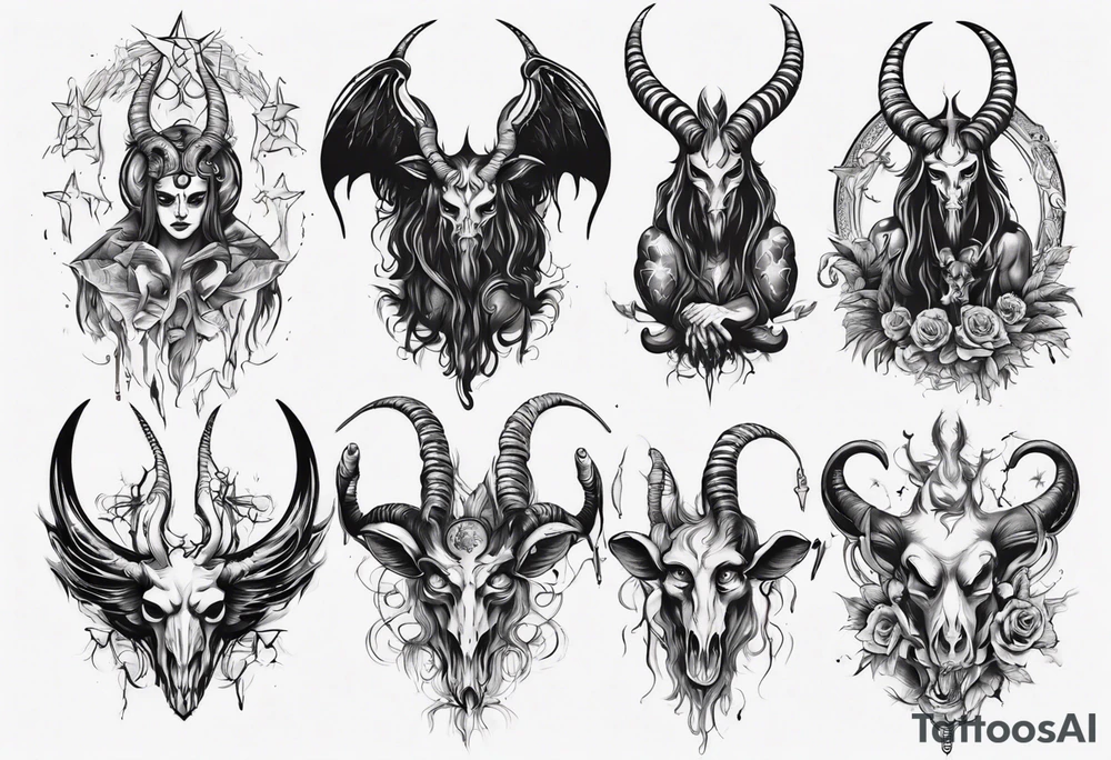 Baphomet full sleeve high contrast human like tattoo idea Baphomet full sleeve high contrast human like tattoo idea