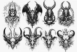 Baphomet full sleeve high contrast human like tattoo idea