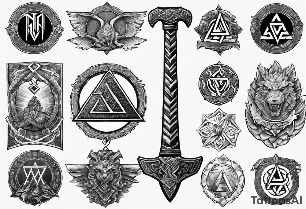 Valhalla valknut sword axe Dragon shield tattoo idea