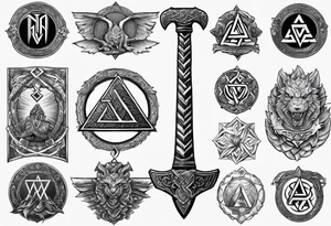 Valhalla valknut sword axe Dragon shield tattoo idea