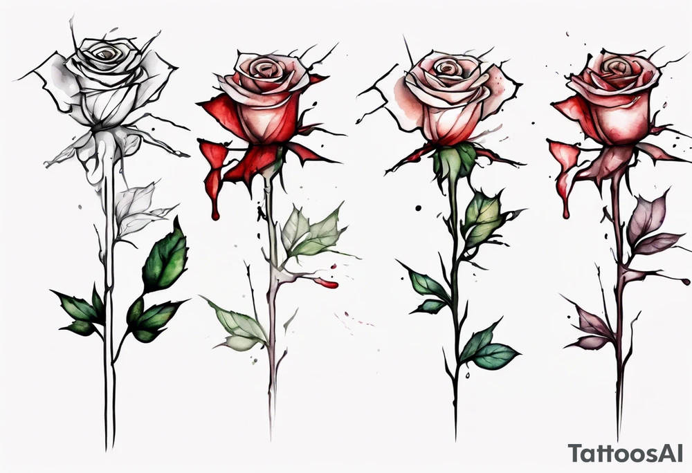 bleeding rose, tall, simple, one line, watercolor, with a Christian cross in the flower tattoo idea