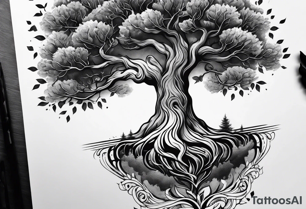 tree in the shape of a hand tattoo idea