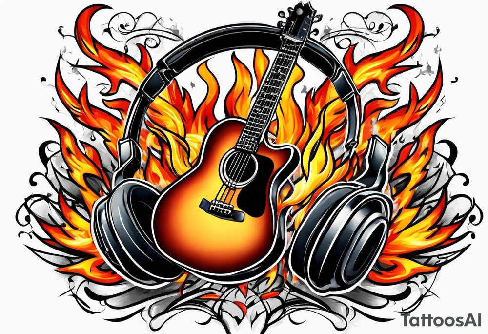 Music on fire tattoo idea