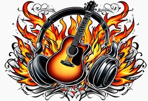 Music on fire tattoo idea