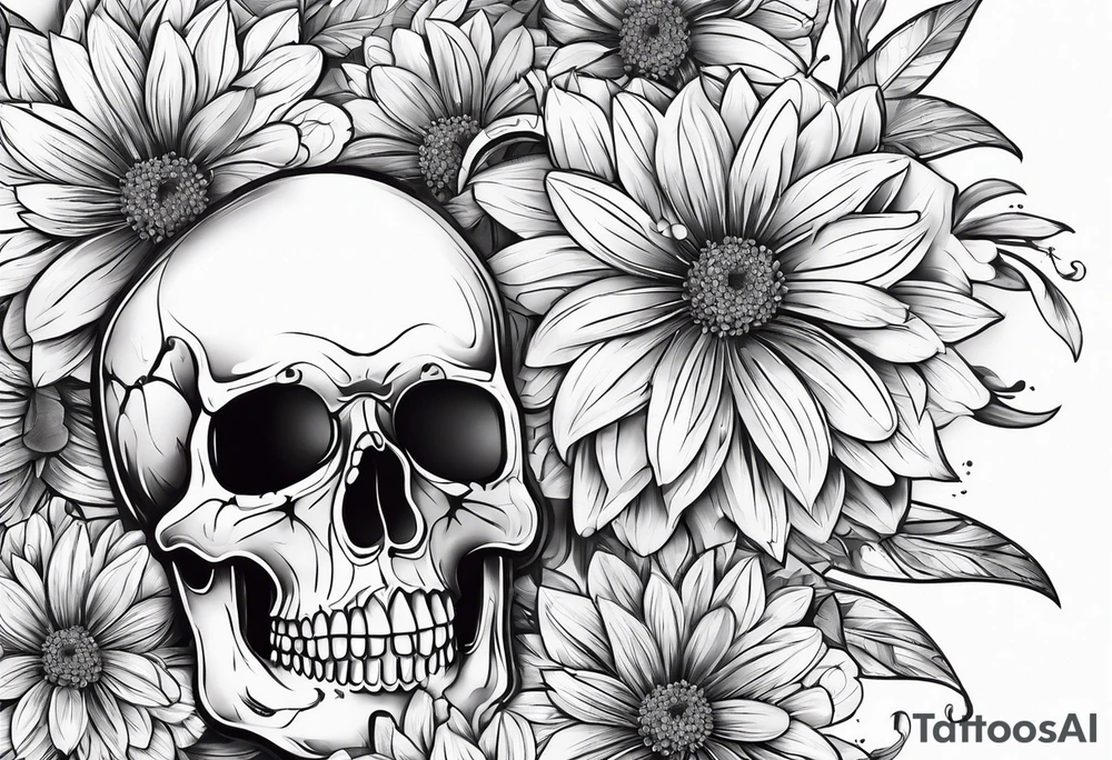 skull and aster tattoo idea