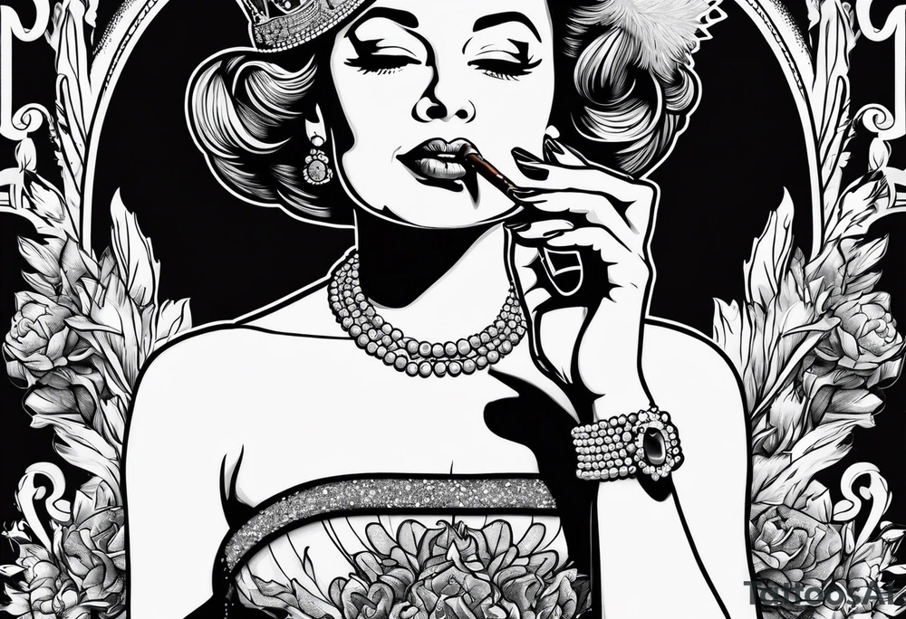 Queen Elizabeth II smoking cigarette tattoo idea