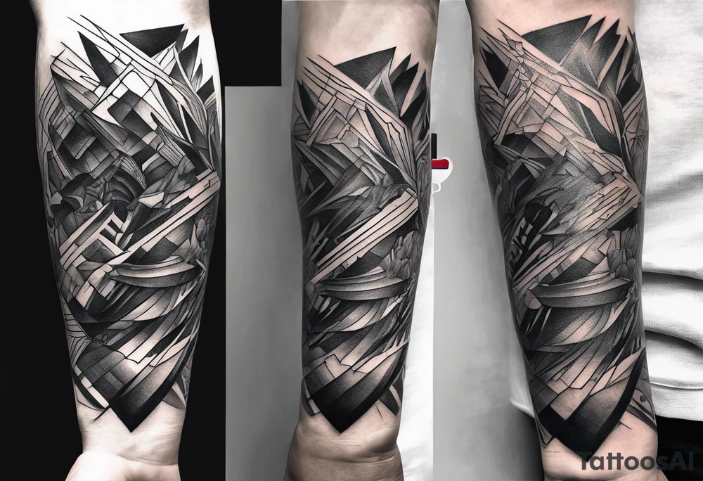 protruding extreme pain elbow fragmented on arm tattoo idea