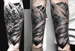 protruding extreme pain elbow fragmented on arm tattoo idea