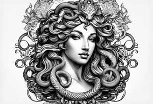 arm tattoo of Medusa head statue with snakes for hair tattoo idea