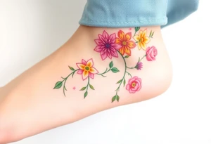 Vine with alternating flowers daffodil,
Lily, chrysanthemum, rose, aster, narcissus tattoo idea