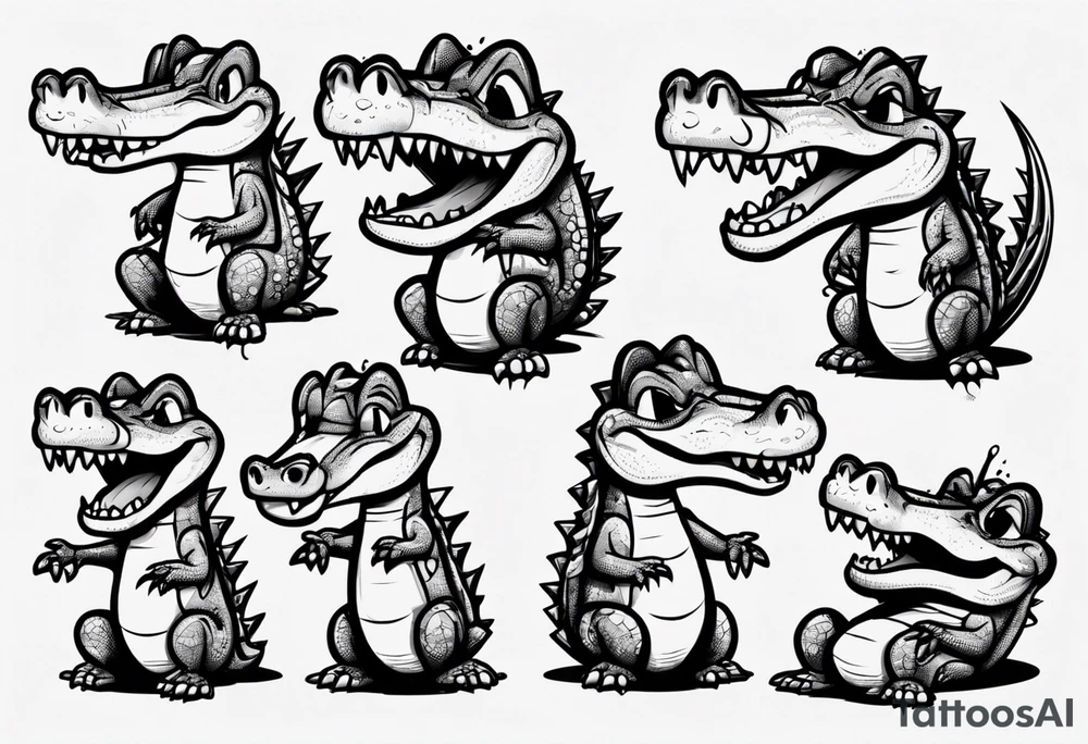 cute sad cartoon crocodile crying tattoo idea
