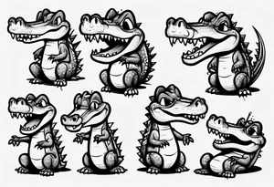 cute sad cartoon crocodile crying tattoo idea