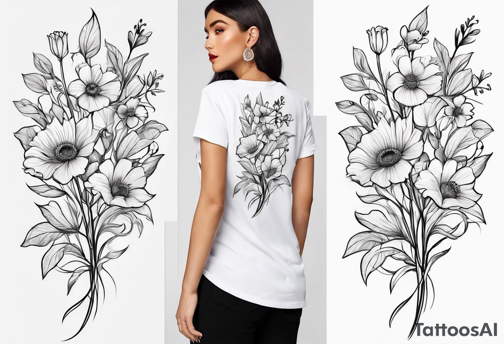simple long stem wildflower bouquet tattoo idea