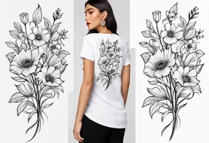 simple long stem wildflower bouquet tattoo idea
