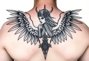 Realistic valkyrie in valhalla tattoo idea