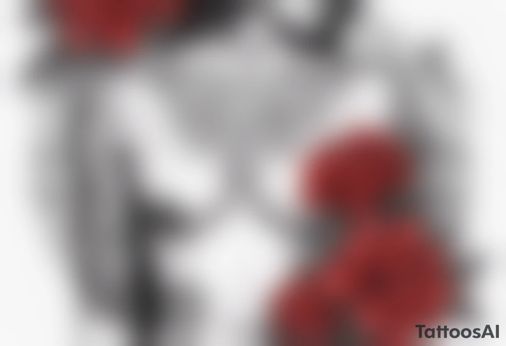 july 24th in roman numerals on the left side of chest and red flowers on other side of shoulder going down to the chest tattoo idea