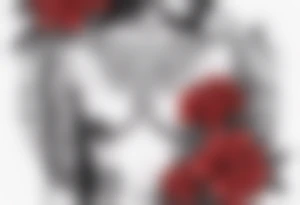 july 24th in roman numerals on the left side of chest and red flowers on other side of shoulder going down to the chest tattoo idea