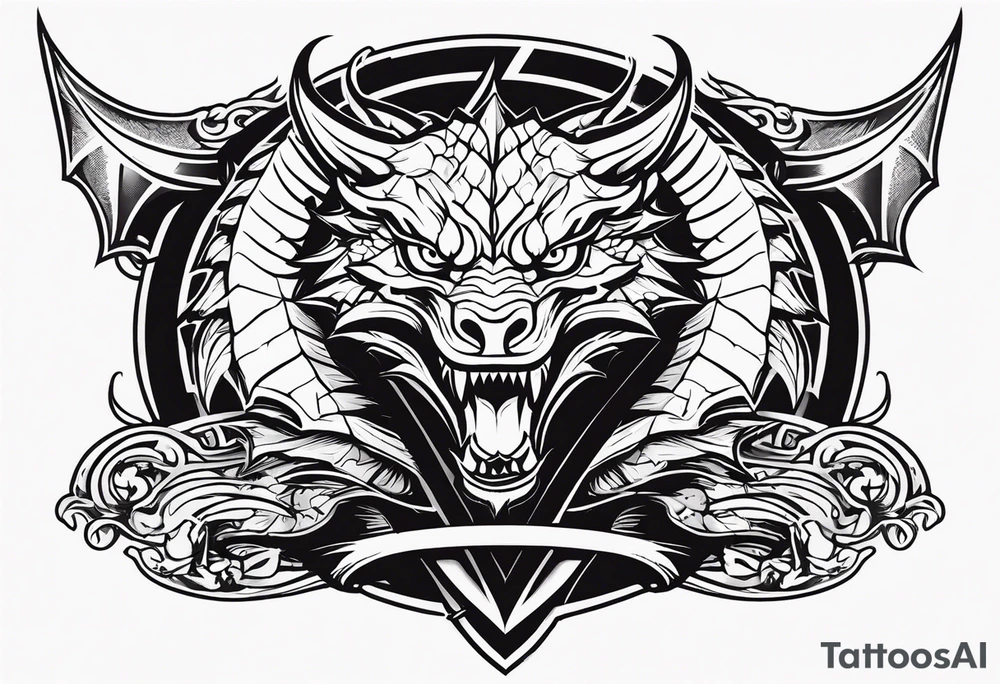 Valhalla sword shield dragon head axe tattoo idea