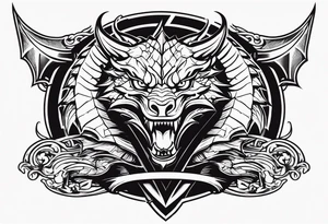 Valhalla sword shield dragon head axe tattoo idea