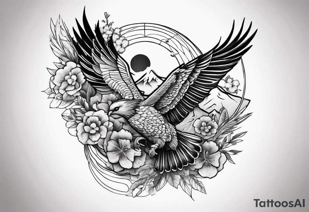 shoulder tattoo with nature and adrenaline activities tattoo idea