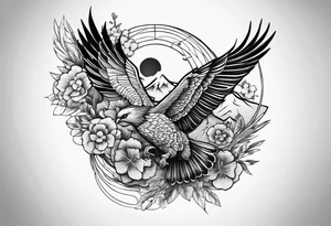 shoulder tattoo with nature and adrenaline activities tattoo idea