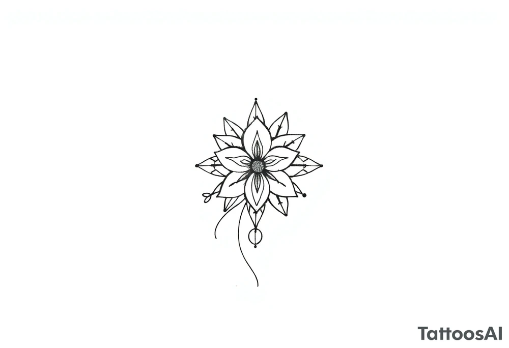 Raminho de folhas com flor de mandala tattoo idea