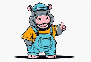 Baby hippo wearing a overalls and flipping the bird tattoo idea
