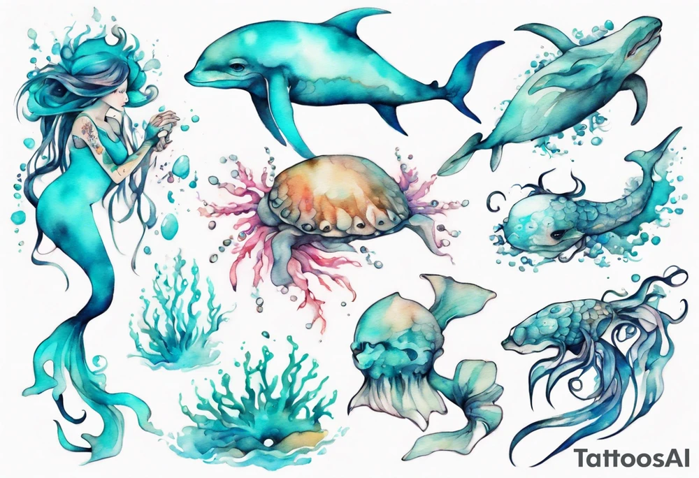 a beautiful feminine turquoise seas creature tattoo idea