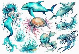 a beautiful feminine turquoise seas creature tattoo idea