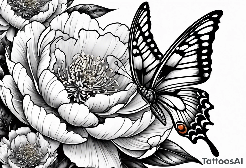 Peony and a butterfly tattoo idea
