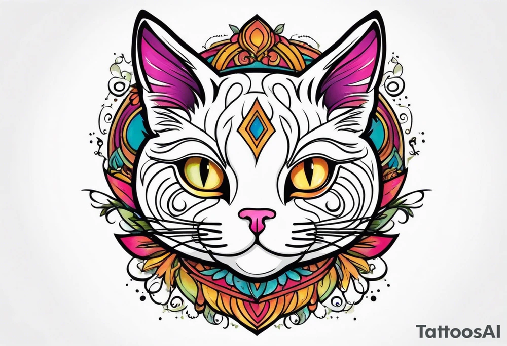 white cat crossed eyes tattoo idea