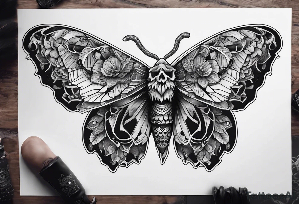 Skull moth hand tattoo tattoo idea