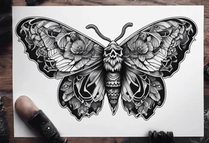 Skull moth hand tattoo tattoo idea