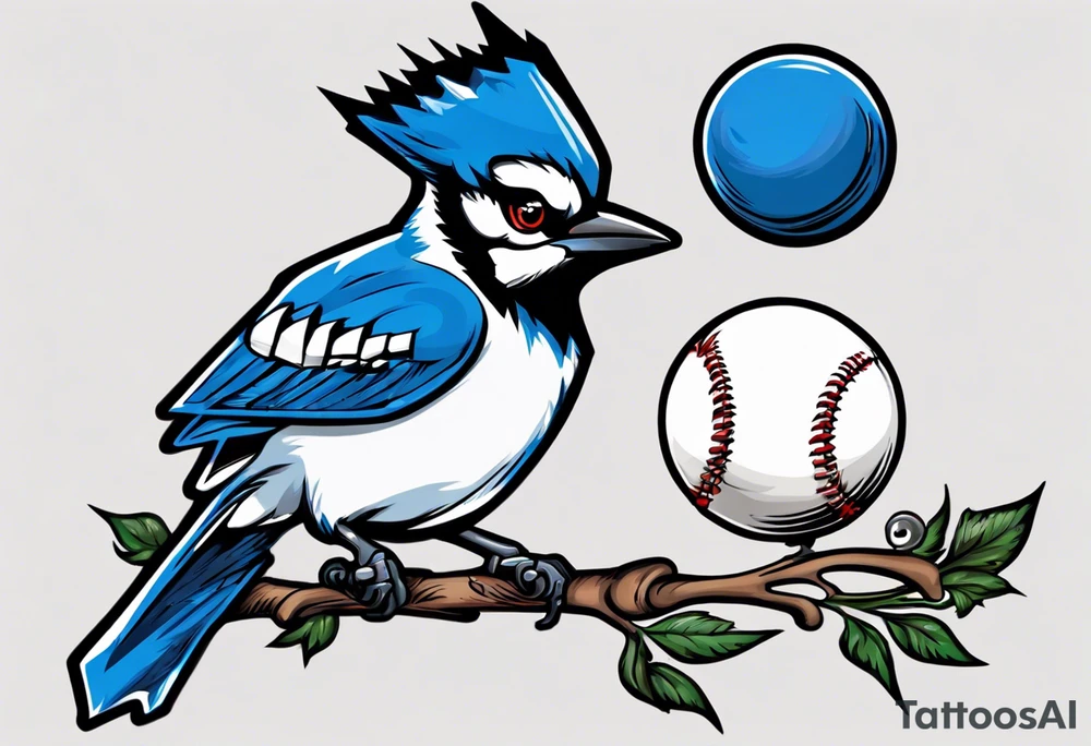 mean looking bluejay hitting a ball tattoo idea
