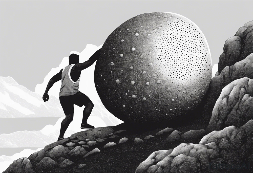 sisyphus pushing boulder up hill tattoo idea