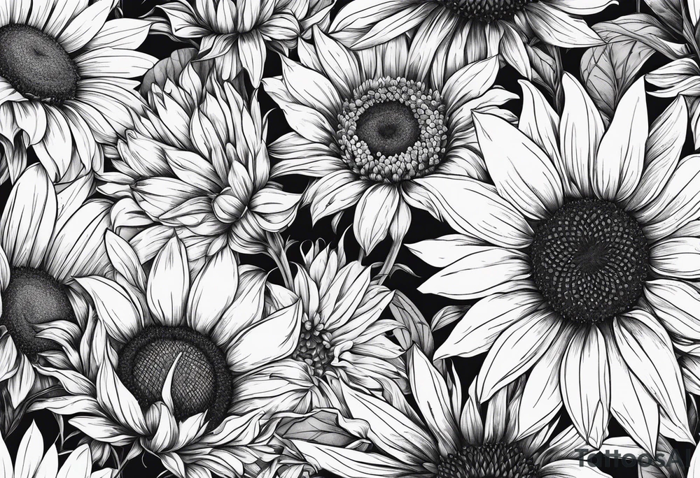 sunflowers, Daisy, wildflower, sleeve tattoo idea