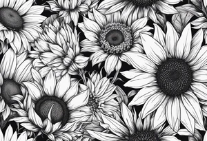 sunflowers, Daisy, wildflower, sleeve tattoo idea