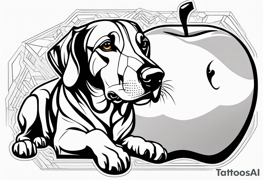 a hound with foot on an apple tattoo idea