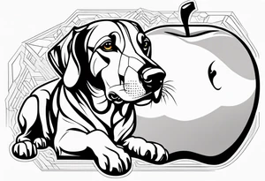 a hound with foot on an apple tattoo idea