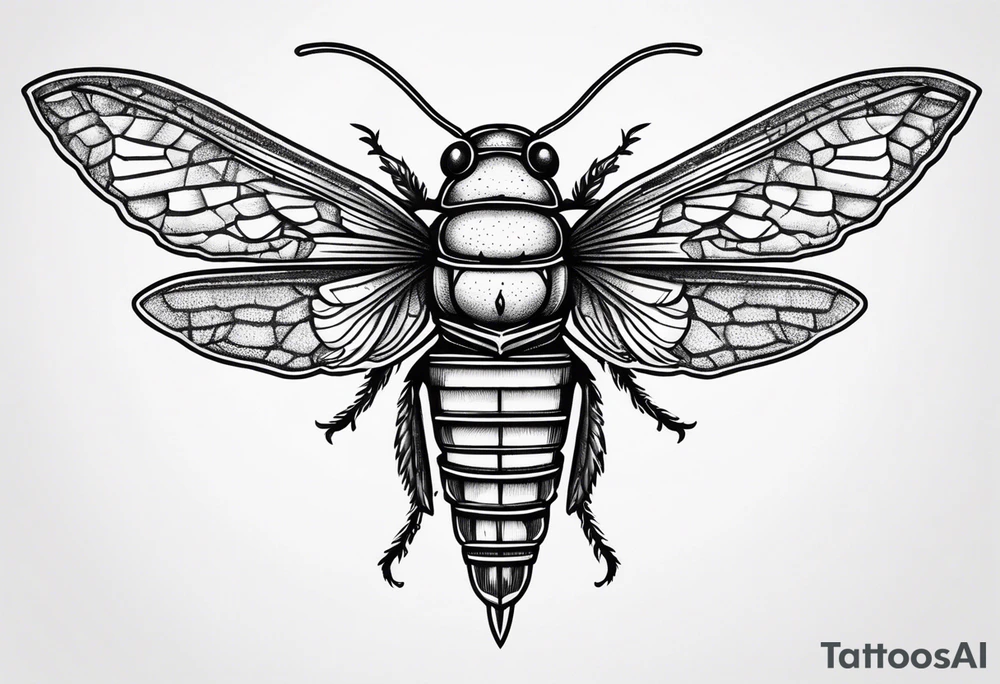 Cicada stippled and shaded with a sword behind it tattoo idea