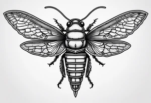 Cicada stippled and shaded with a sword behind it tattoo idea