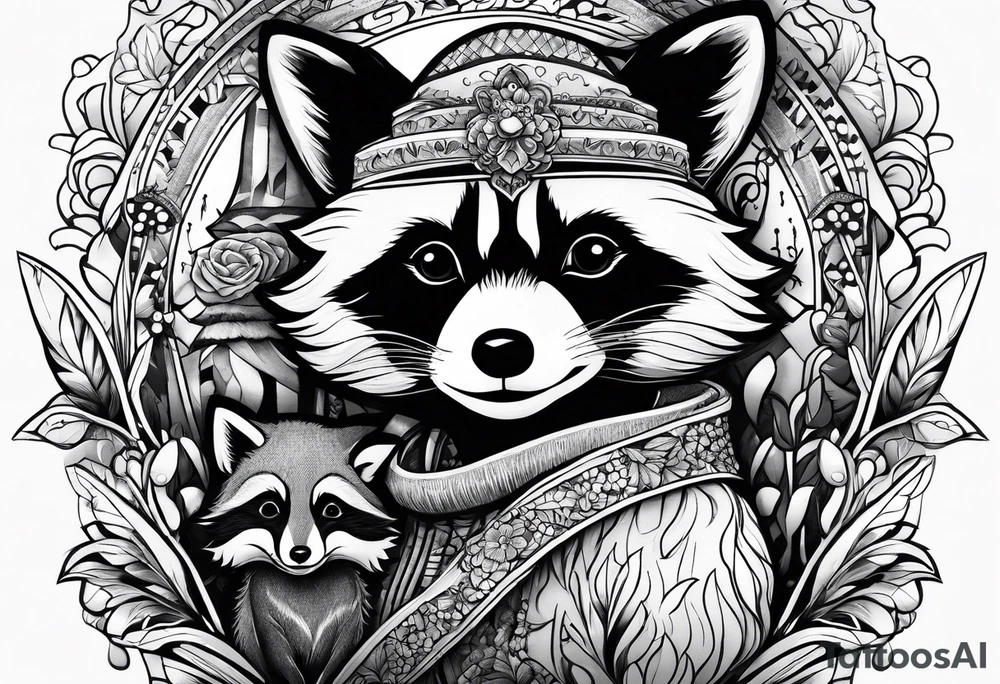 Raccoon and fox stuffed animals playing together tattoo idea