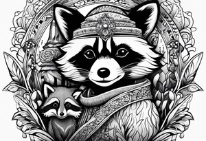 Raccoon and fox stuffed animals playing together tattoo idea