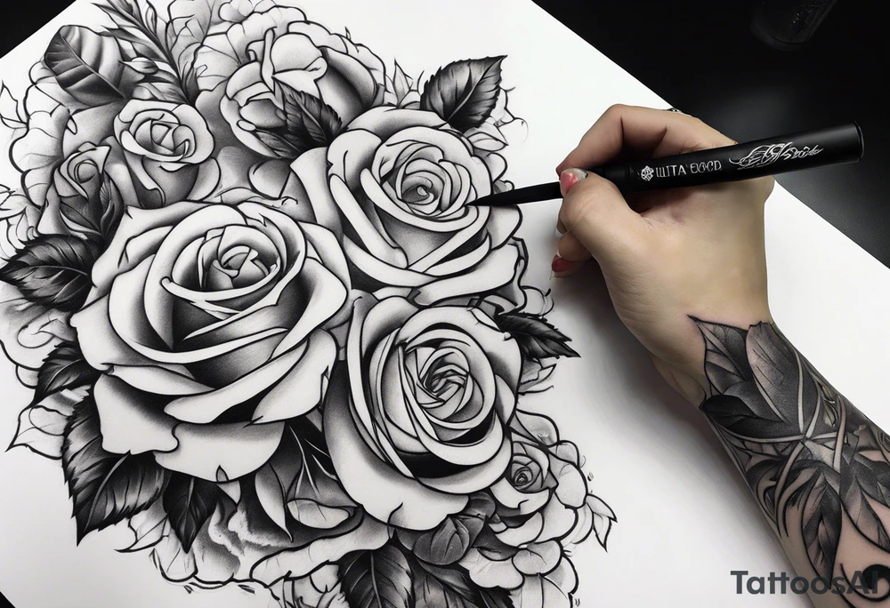 tattoo fool sleeve, old broken gothic home, broken sword, roses tattoo idea