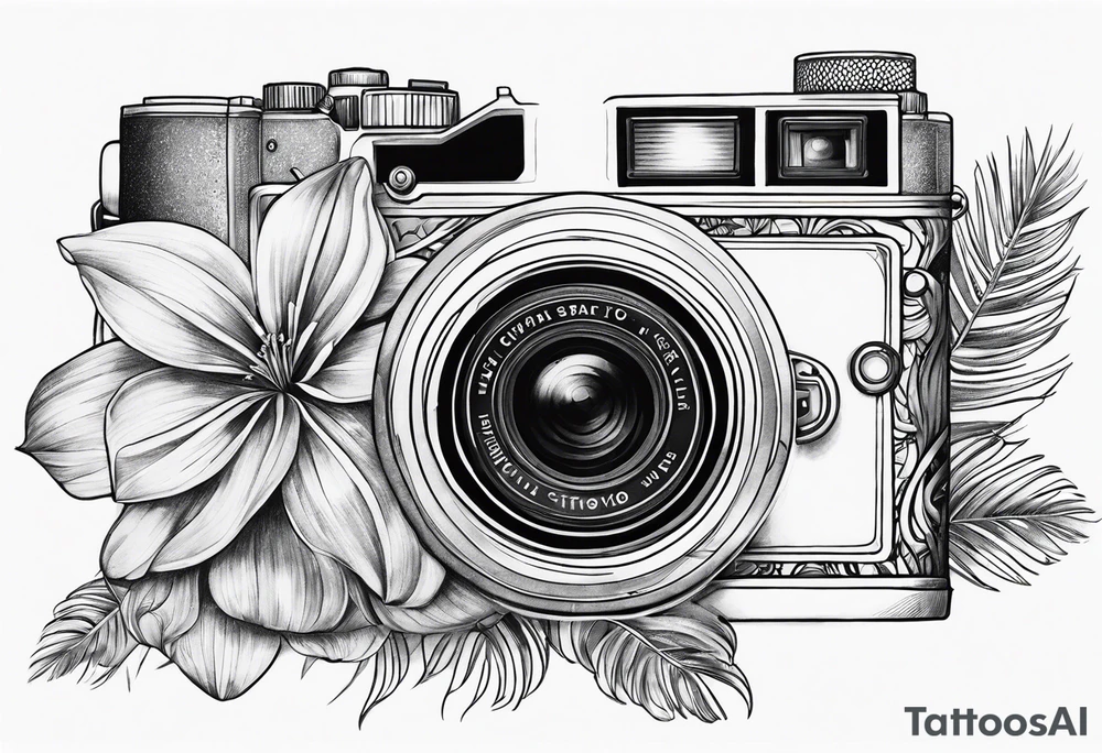 wave,, flower, palm, camera tattoo idea