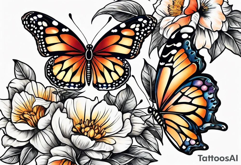Butterflies and su flwer tattoo idea